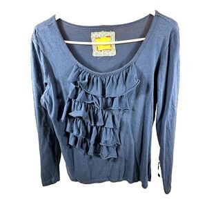 Bella Bird Women XS Small Teal Top Long Sleeve Ruffle Front Top Y2K 90's Festive